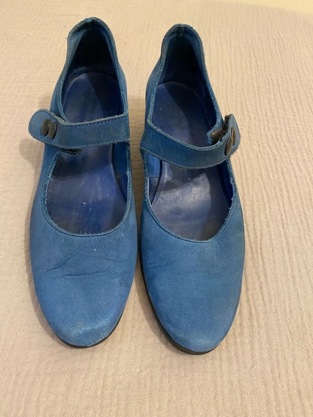 ARCHE Blue Suede Mary Jane Flats - Women's Comfort Slip-On. Size 37